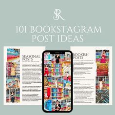 the front and back cover of an iphone with books on it, text reads 101 bookstagram