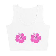 Live out your coconut girl dreams this summer in this crop tank top! Trendy Sleeveless Crop Top For Beach Season, Cropped Summer Tank Top, White Sleeveless Crop Top For Beach Season, White Crop Tank Top For Beach, White Crop Top Tank Top For Beach, Pink Sleeveless Crop Top For Beach Season, Casual Tank Crop Top For Vacation, Summer Hawaiian Sleeveless Tops, Summer Sleeveless Hawaiian Tops