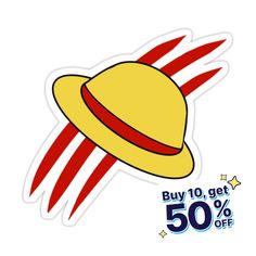 a sticker with an image of a hat on it's head and the words buy