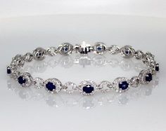 18K WHITE GOLD PAVE' AND BLUE SAPPHIRE BRACELET. Emerald Bracelets, Ruby Bracelets, Bracelets Pearl, Blue Sapphire Bracelet, Pearl Bracelets, Ruby Bracelet, Emerald Bracelet, Sapphire Bracelet