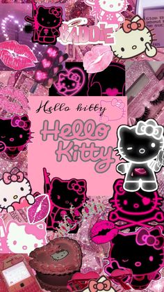 the hello kitty wallpaper is pink and black