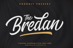 the breadan font and script is displayed on a black background with gold trimmings