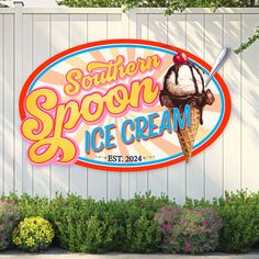 Business logo sign for a ice cream shop Ice Cream Shop Sign, Ice Cream Shops, Company Signage, Ranch Sign, Colorful Ice Cream, Patio Signs, Barn Signs, Pool Signs, Business Signage