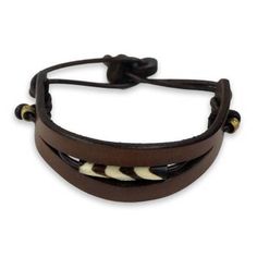 Unique Men's Bracelet in Brown Leather from Africa - Breaking Ground in Brown | NOVICA Unique Mens Bracelet, Bone Bracelet, Bracelet Man, Bones Bracelet, Bracelet Leather, Men's Bracelet, Mens Leather Bracelet, Men's Jewelry, Ghana