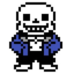 a pixel art image of a skeleton with blue eyes and hands in the shape of an x - ray