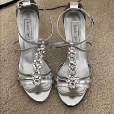 Silver Heels With Rhinestones Never Worn No Box Comes From A Smoke Free Pet Free Household Size 7 Women’s Short Heels 3 In. Silver Shoes Heels, Heels With Rhinestones, Dsw Shoes, Shoes Silver, Short Heels, Silver Heels, Shoes Women Heels, Shoes Heels, Size 7