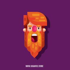 an orange bearded man's head with a surprised look on his face and tongue