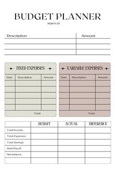 a printable budget planner is shown in the form of a blank sheet with words on it