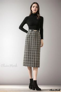 Olivia Mark - High-Waisted Plaid Pencil Skirt with a Flattering Fit Stylish Midi Skirt, Pleated Tulle Skirt, Skirt Bodycon, Dance Attire, Midi Skirt Pattern, Bodycon Midi Skirt, Tulle Midi Skirt, Plaid Pencil Skirt, Knit Pencil Skirt