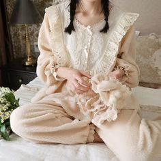 Just found this amazing item on AliExpress. Check it out! $99.50 | Winter Soft Thicken Coral Fleece Women's Pajamas Sets Vintage Royal Embroidery Long Sleeve Sleepwear Suits  Autumn Nightwear Retro Summer Outfits, Vintage Pajamas, Warm Pajamas, Fairytale Fashion, Baby Tees Y2k, Clothing Pieces, Y2k Baby Tee, Best Version Of Yourself