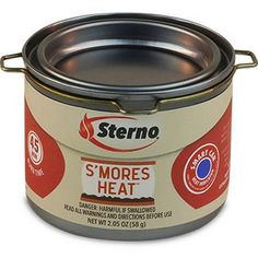 a can of s'mores heat sitting on a white surface