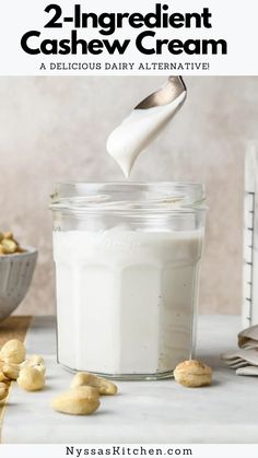 two ingredient cashew cream in a glass jar