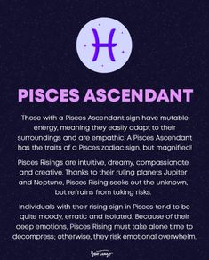 the zodiac sign for pisces ascendant is shown in purple and blue