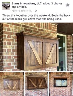 an old barn door has been transformed into a tv stand with sliding doors on it