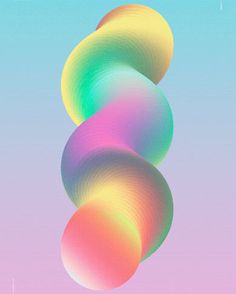 an abstract image of three balls floating in the air on a pink and blue background