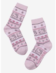 Hello Kitty Pink Fair Isle Cozy Socks | Hot Topic Natalie Core, Pink Girly Things Accessories, Cute Essentials, Hello Kitty Stuff, 2025 Outfits, Winter Wishlist, Preppy Gifts, Emily The Strange, Fluffy Socks