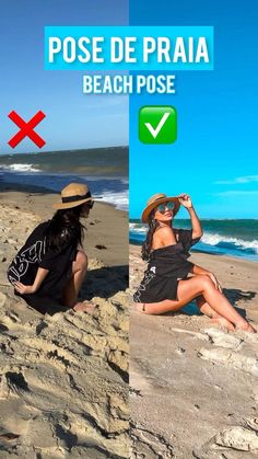 two women are sitting on the beach and one is wearing a hat