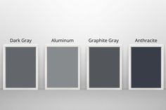 four different shades of gray are shown in the same row, each with an image on it