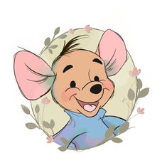 an image of a cartoon character with flowers around it's neck and ears, smiling