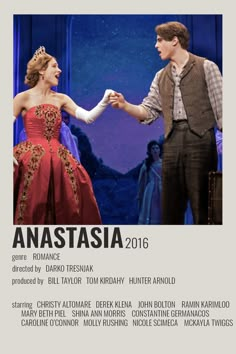 an advertisement for the broadway production of anastaa, starring actors in costume and on stage