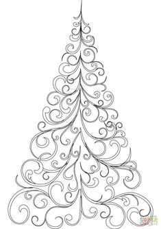 a black and white christmas tree with swirls