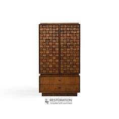 a tall wooden cabinet with drawers on it