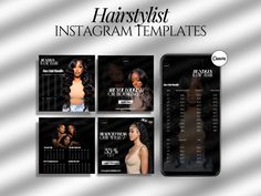 the instagramm templates for hair stylist is displayed on an iphone