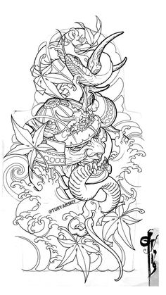 a black and white drawing of a tattoo design