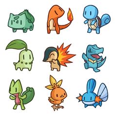 the different types of pokemons are shown in this cartoon character's head and body