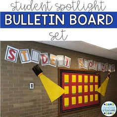 the bulletin board is decorated with pictures and letters for students to use on their bulletin boards