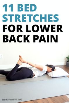 Here are 11 bed stretches to do while lying down in your bed to relieve lower back pain, piriformis syndrome and hip tension. Repeat these bed stretches before bed to sleep better. Bed Stretches, Lower Back Stretches, Relieve Lower Back Pain, Stretches For Lower Back Pain, Stretches For Lower Back, Low Back Pain Relief, Back Relief