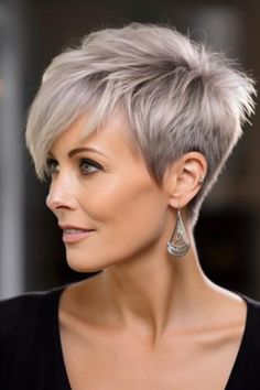 Short Hair For Grey Hair Over 50, Sassy Short Haircuts For Fine Hair, Pixie Shaved Sides Edgy, Very Layered Short Hair, Messy Short Hair Pixie, Over 50 Pixie Hairstyles, Pixie Hairstyles Over 50, Women’s Very Short Haircuts, Short Hairstyles For Women Trendy