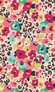 an animal print wallpaper with colorful flowers