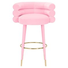 a pink stool with gold legs and a round seat in the shape of a flower