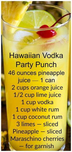 Hawaiian Party Punch, Vodka Party Punch, Easy Alcoholic Drinks, Easy Punch Recipes, Easy Punch, Alla Vodka, Jello Shot, Punch Drinks, Mixed Drinks Alcohol