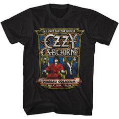 This vintage style Ozzy Osbourne t-shirt spotlights the promo poster, for Ozzy’s December 5, 1988 concert, at the Nassau Coliseum, in Long Island, New York. This show was part of Ozzy's No Rest for the Wicked Tour. Our tee is made from 100% black pre-shrunk ring spun cotton and features the No Rest for the Wicked album cover, framed by the album's title, the December 5, 1988 show date, the Nassau Coliseum venue name and the show's 7:30 start time. #ozzyosbourne #mensfashion #bandtees #rockerrags Prince Of Darkness, Rock T Shirt, Nassau