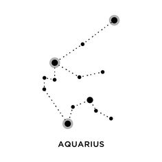 the zodiac sign aquarius is depicted in black on a white background with dots and lines