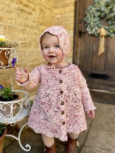 Free Lacey Crochet Baby & Toddler Bonnet- The Misha Bonnet - The Moule Hole Crochet Baby Sweater, Cardigan Crochet, Crochet Lace Pattern, Misha And Puff, Row By Row, Baby Sweater, Double Crochet Stitch, Crochet Cardigan Pattern, Crochet Baby Patterns