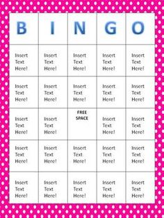 a pink and white polka dot printable game with words that spell out the word bingo