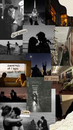 the collage has many different pictures and words on it, including two people hugging each other