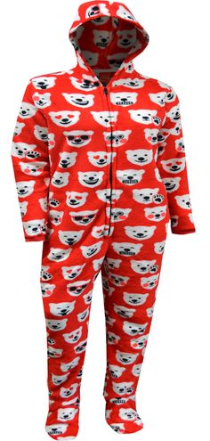 If you love Coke, how could you not love this one piece pajama featuring the Coca Cola polar bear in emoji form? Perfect for getting in the winter spirit, these onesie pajamas for junior cut ladies are a soft plush fabric. This union suit has a hood and gripper feet. Junior cut sizing. Adult Footie Pajamas, Bear Emoji, Coca Cola Polar Bear, Brown Hair With Caramel Highlights, Union Suit, Lounge Pants Womens, Onesie Pajamas, Best Pajamas, Footie Pajama