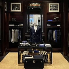 a well - organized walk in closet with clothes on display