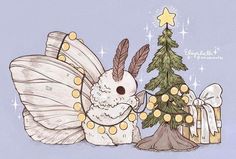 a drawing of a christmas tree next to a stuffed animal