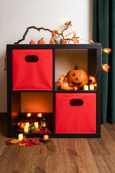 This Kallax turned into halloween shelving unit thanks to great colors and creativity of our deigners. Kallax Unit, Orange Color Schemes, Office Organizer, Beautiful Room, Velvet Collection, Home Organization Hacks, Home Office Organization