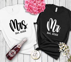 Mr and Mrs Shirt, Just Married Shirt, Honeymoon Shirt, Engagement Gift, Husband and Wife Shirts, Mr and Mrs Shirts for Couples, Wedding Gift Welcome to my shop. The goal of my store is to make you happy by making the most proper designs in line with your wishes. We specialize in premium shirts for every occasion. I am sure that you will love the designs I prepared for you. PRODUCT DESCRIPTION -> Solid Colors            : All our solid colors are 100% Cotton. -> Heathered Colors  : Heathered Colo White Cotton Shirt For Wedding, White Cotton Wedding Shirt, Bride And Groom Shirts, Husband And Wife Shirts, Mr And Mrs Shirts, Mrs Shirts, Wife Shirts, Shirts For Couples, Married Shirt