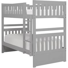 a white bunk bed with no mattresses on the bottom and bottom bunkbeds