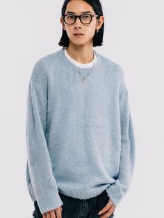 Editor's NotesThis pullover sweater is used brushed Mohair-like soft knit material. Good for layering or wearing alone.- Pullover closure- Soft touch- Mohair-like brushed knit material- Good for layering- Minimal itemMeasurements(in.)M/L- Total length: 25.19 / 26.37 in.- Shoulder: 21.25 / 22.44 in.- Chest: 24.01 / 25.19 in.- Sleeve: 21.85 / 22.44 in.Model infoMan - Height: 5'93 Fitting size LComposition & Care- 100% Acrylic- Dry cleaning onlyDesigner- by VASTIC Soft Textured Crew Neck Sweater For Layering, Soft Textured Relaxed Fit Sweater For Layering, Relaxed Fit Sweater With Soft Texture For Layering, Relaxed Fit Sweater For Layering With Soft Texture, Soft Knit Sweater For Layering, Casual Blue Mohair Sweater, Soft Textured Blue Sweater For Winter, Soft Mohair Crew Neck Sweater, Soft Texture Mohair Crew Neck Sweater