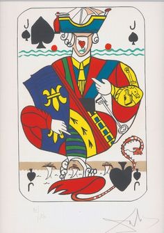 a playing card with an image of a man in a hat and coat on it