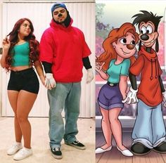 a man and woman dressed up as cartoon characters