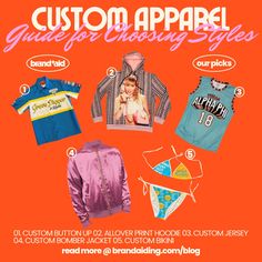 Want to know how to pick the perfect custom apparel styles for your brand? Peep our latest blog post where we give you a run down on how to go about finding the perfect custom promotional apparel products. Logo Placement, Custom Buttons, Custom Jerseys, Brand Guidelines, Moisture Wicking Fabric, Hoodie Print, Custom Clothes, Screen Printing